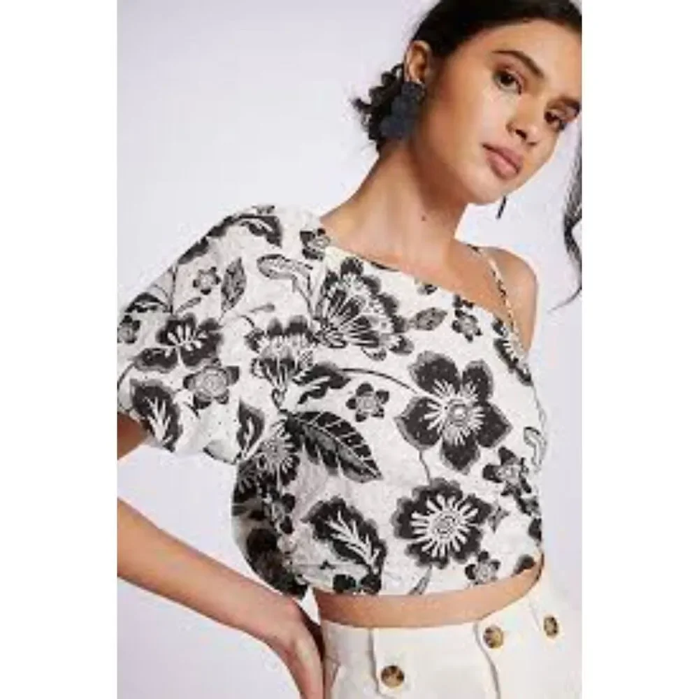 NWT Anthropologie Maeve One-Shoulder Cropped Blouse Size 2